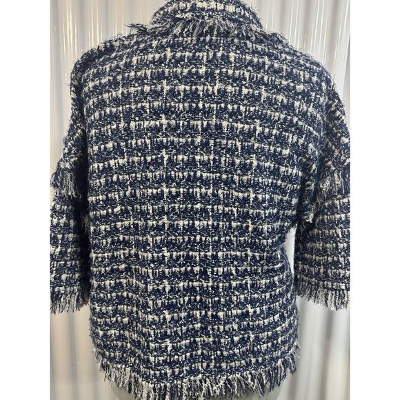 St. John Coture Navy Boucle Fringe Jacket USA Quiet Luxury Power Dress Size L - Picture 3 of 8